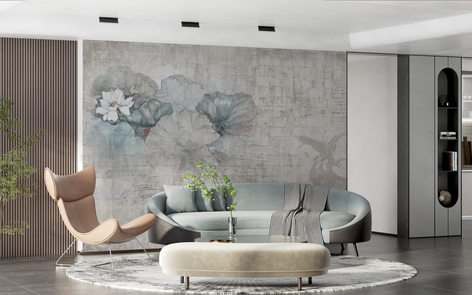 Fototapeta akwarela przedstawiająca jelenia i niebieskie kwiaty