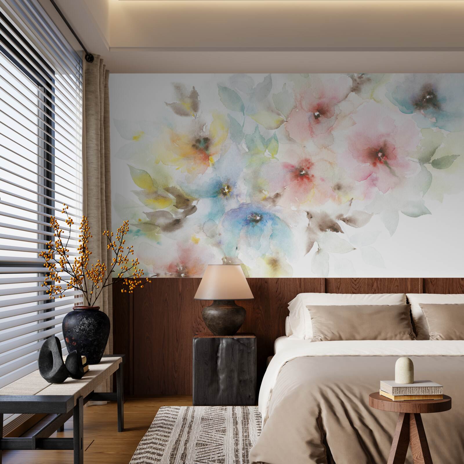 Fototapeta na jednej gałęzi kwitną jasne letnie pąki