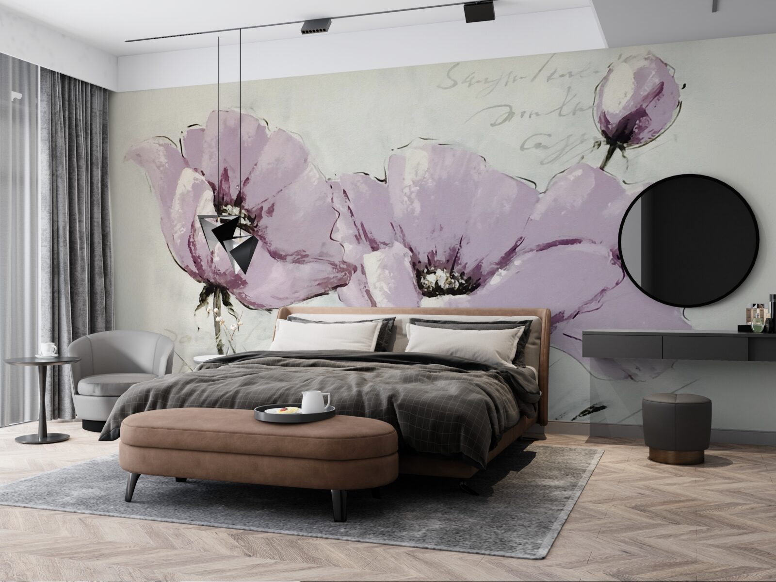 Fototapeta kwietnik z letnich maków w kolorze liliowym