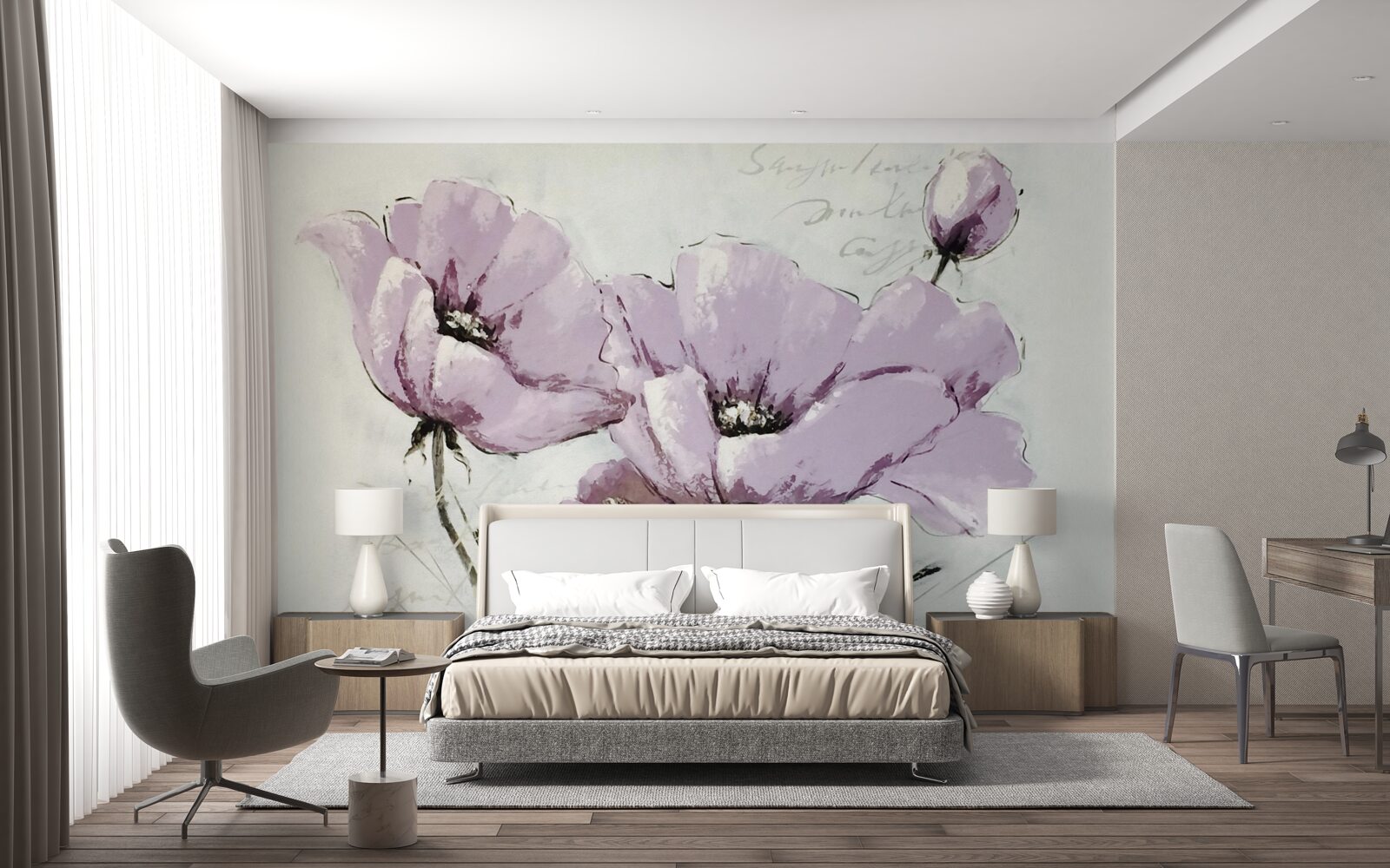 Fototapeta kwietnik z letnich maków w kolorze liliowym