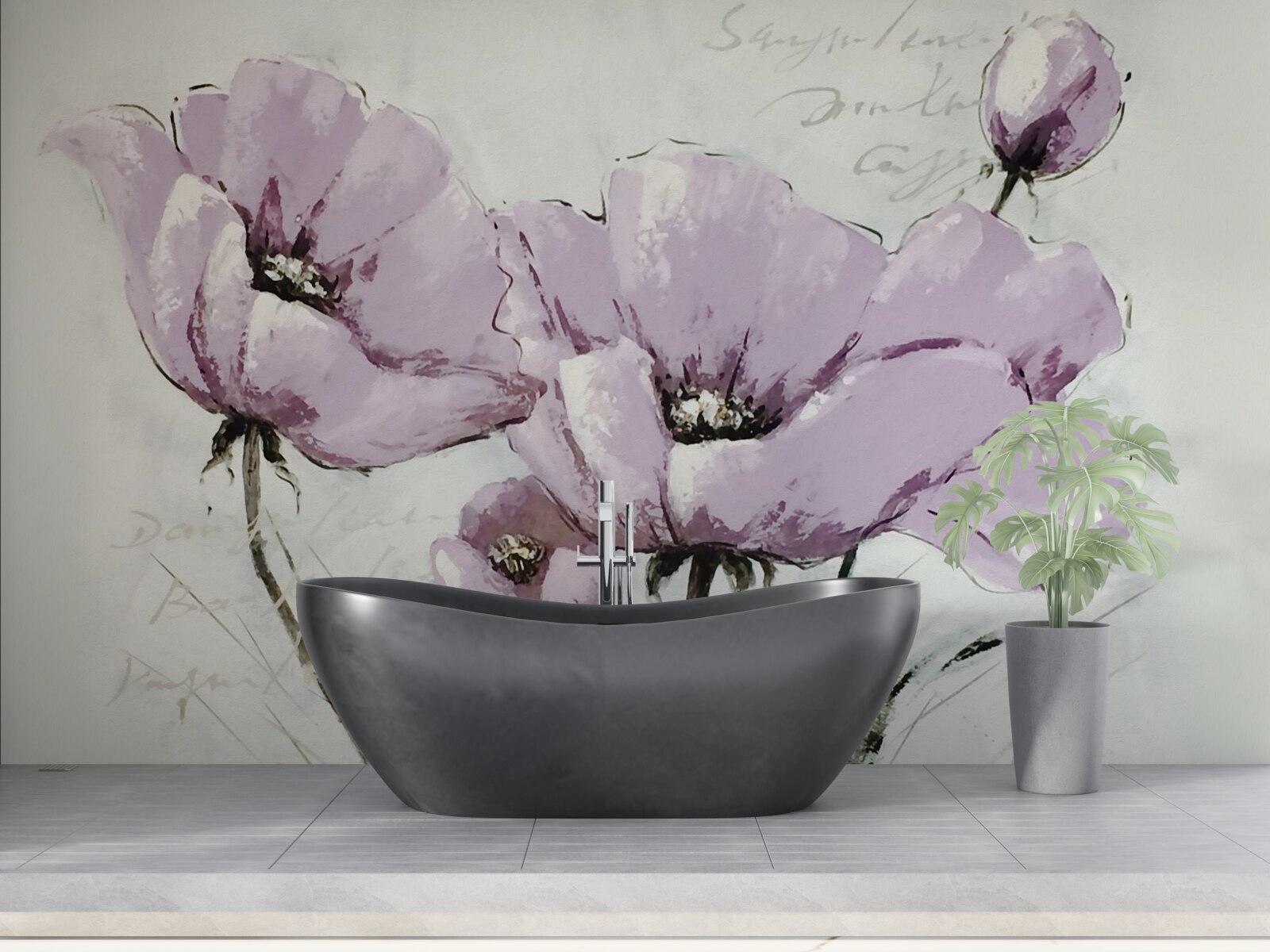 Fototapeta kwietnik z letnich maków w kolorze liliowym