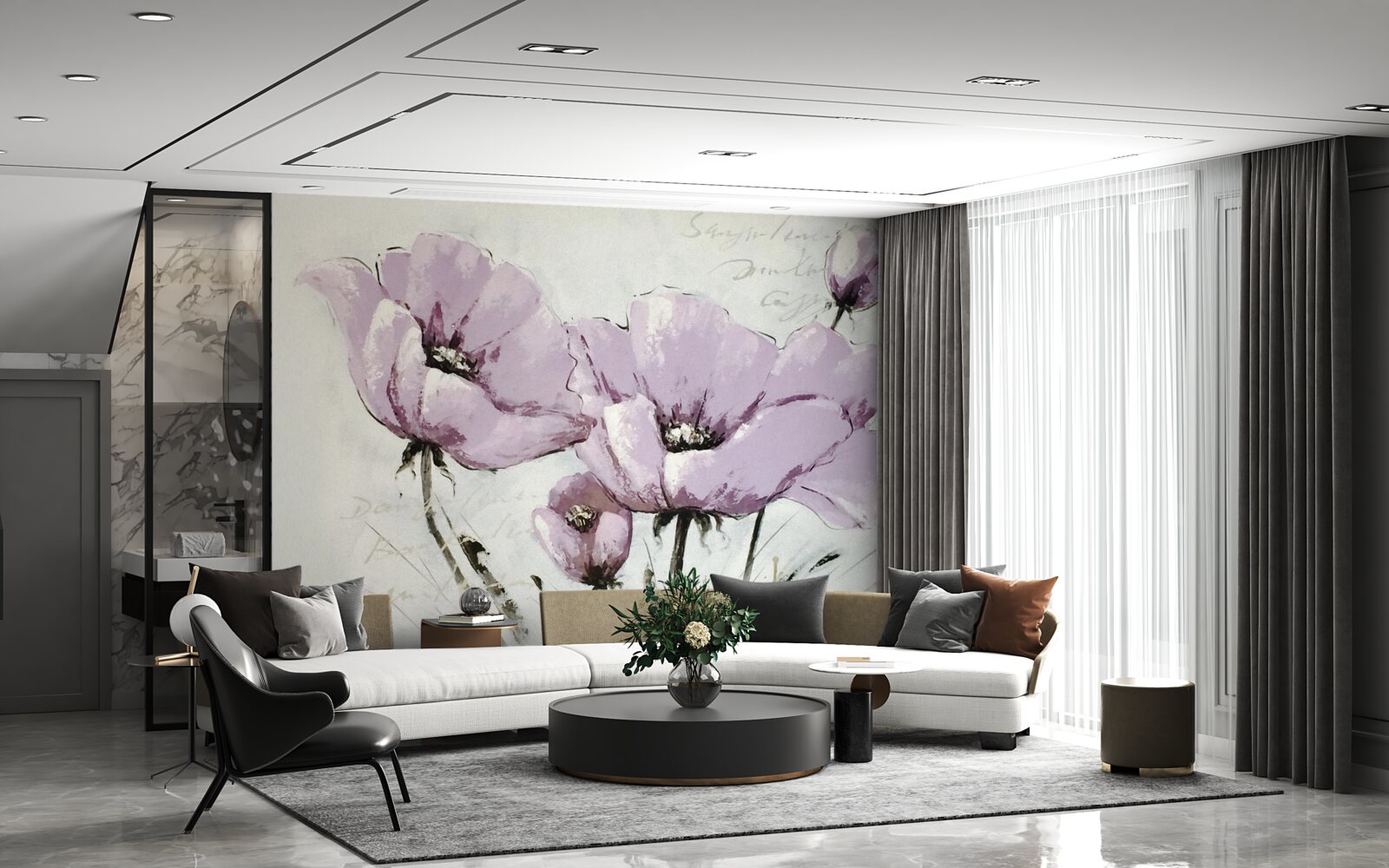 Fototapeta kwietnik z letnich maków w kolorze liliowym