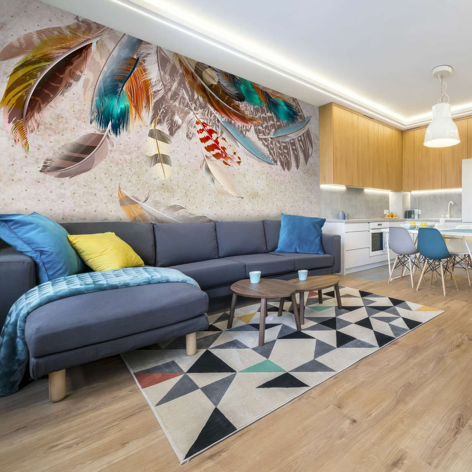 Fototapeta spadające wielokolorowe pióra