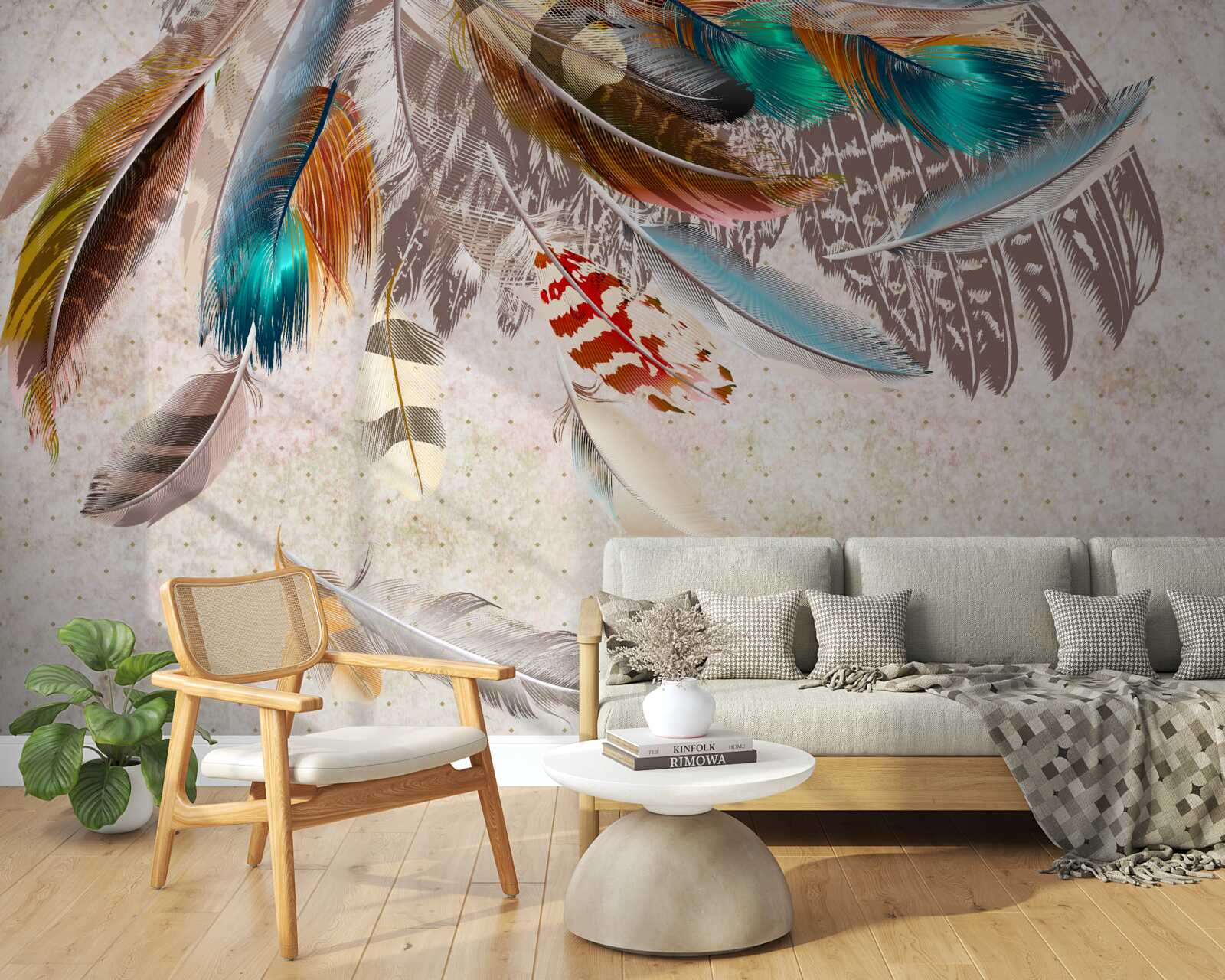 Fototapeta spadające wielokolorowe pióra