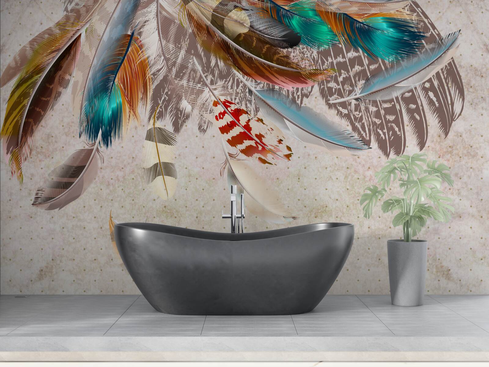 Fototapeta spadające wielokolorowe pióra