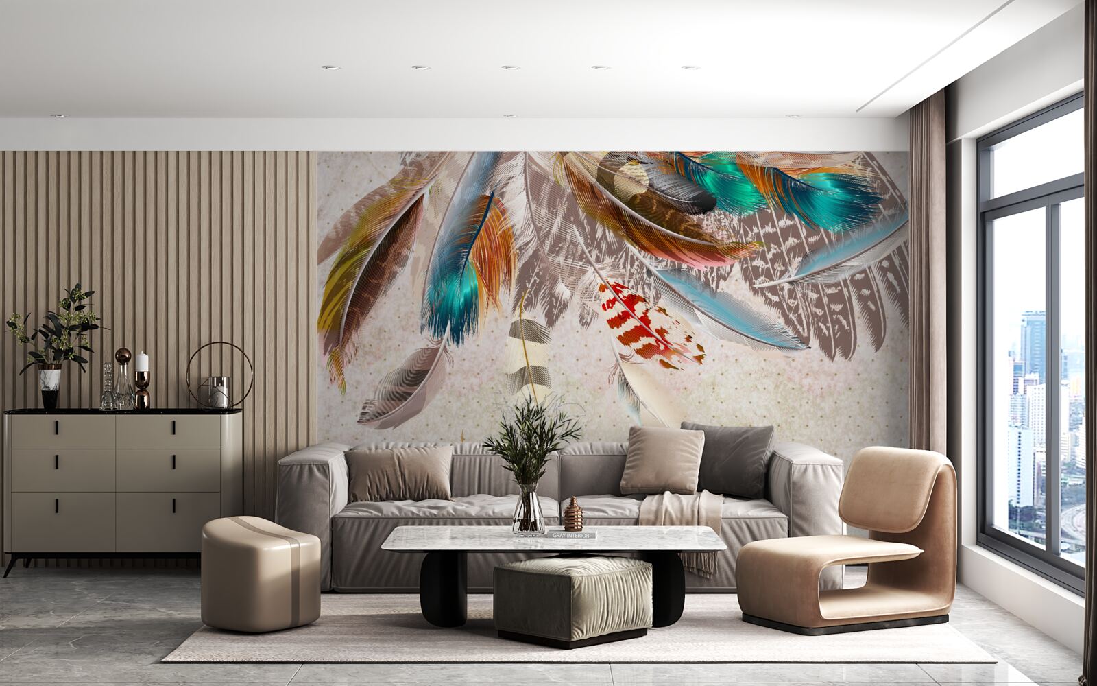 Fototapeta spadające wielokolorowe pióra