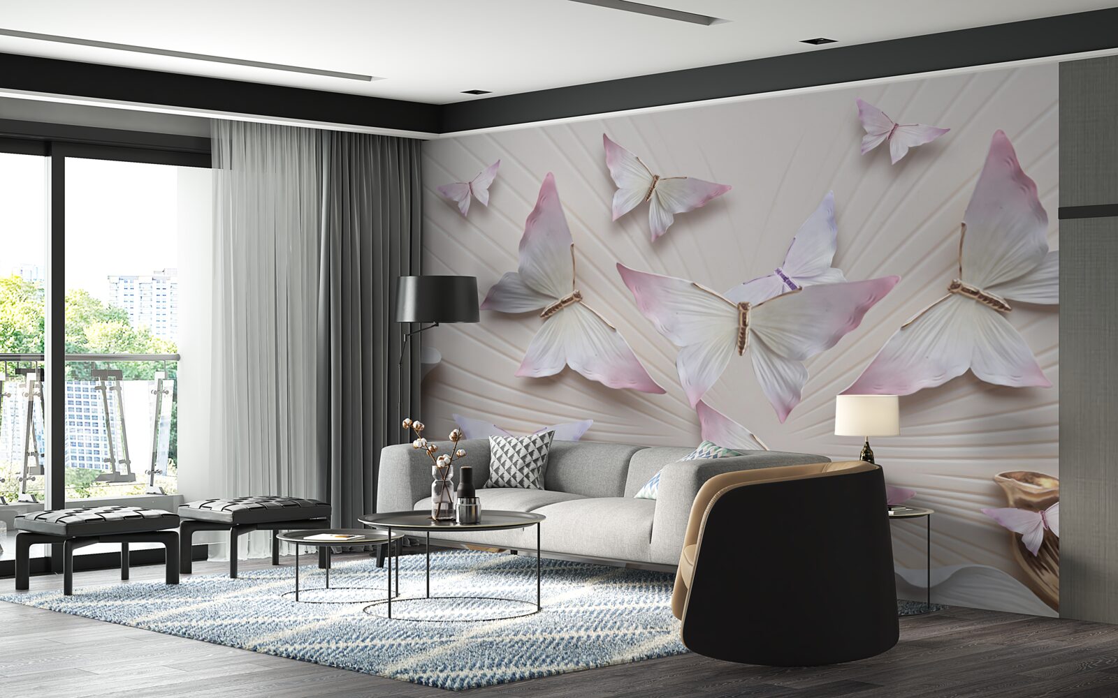 Fototapeta stado motyli wznoszące się ku niebu