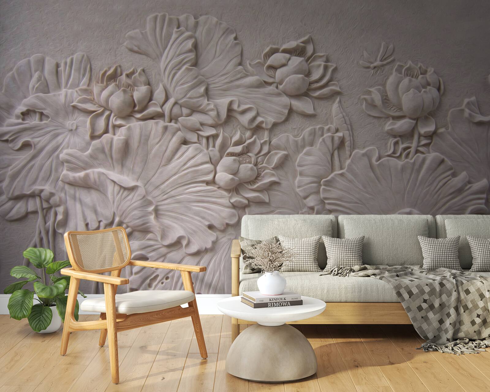 Fototapeta płaskorzeźba z gliny ozdobiona wizerunkami kwiatów i roślin