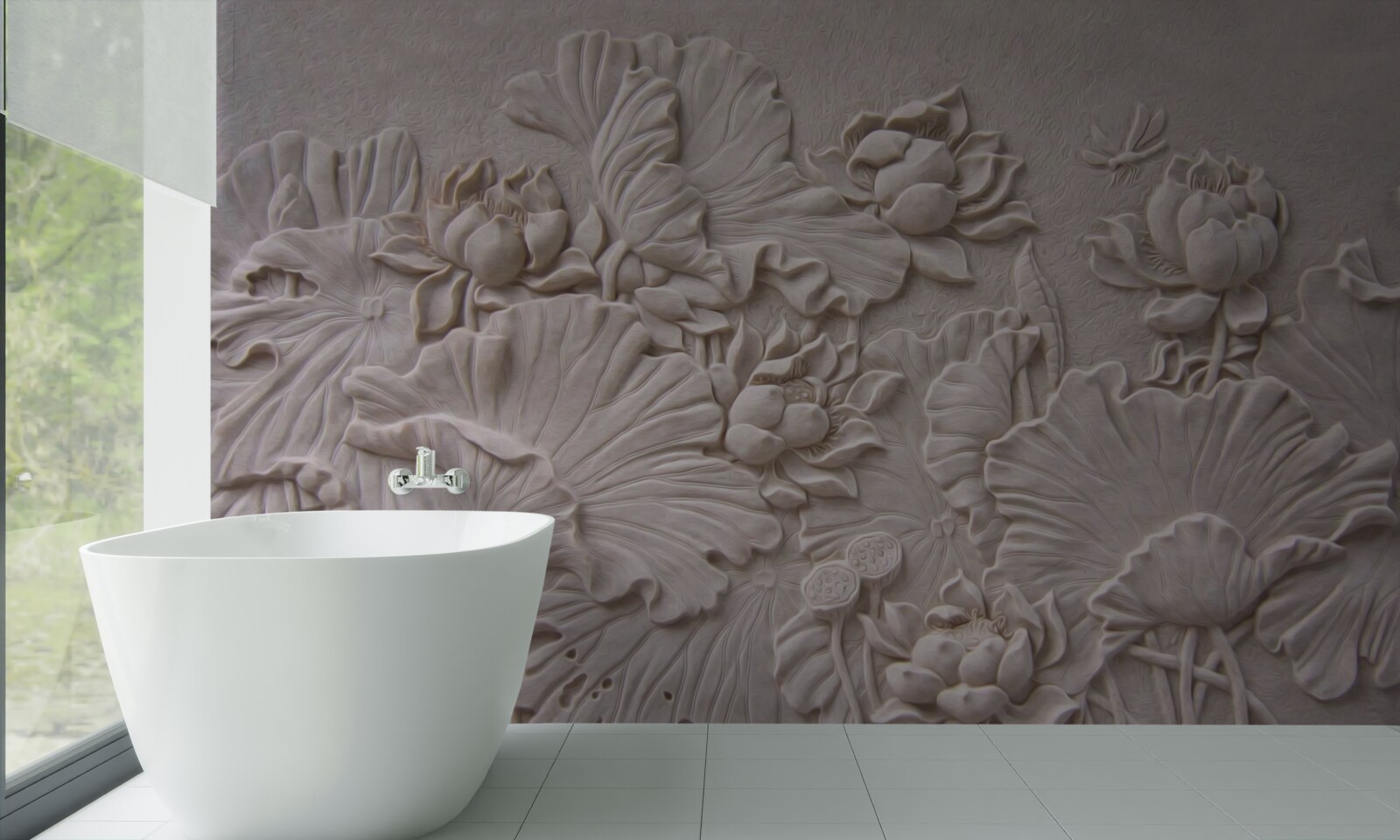 Fototapeta płaskorzeźba z gliny ozdobiona wizerunkami kwiatów i roślin