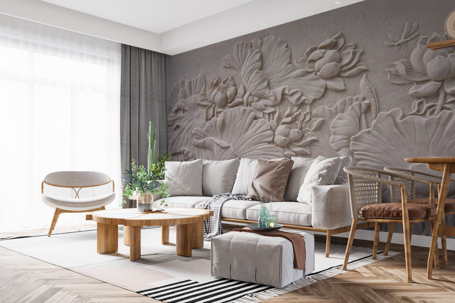 Fototapeta płaskorzeźba z gliny ozdobiona wizerunkami kwiatów i roślin