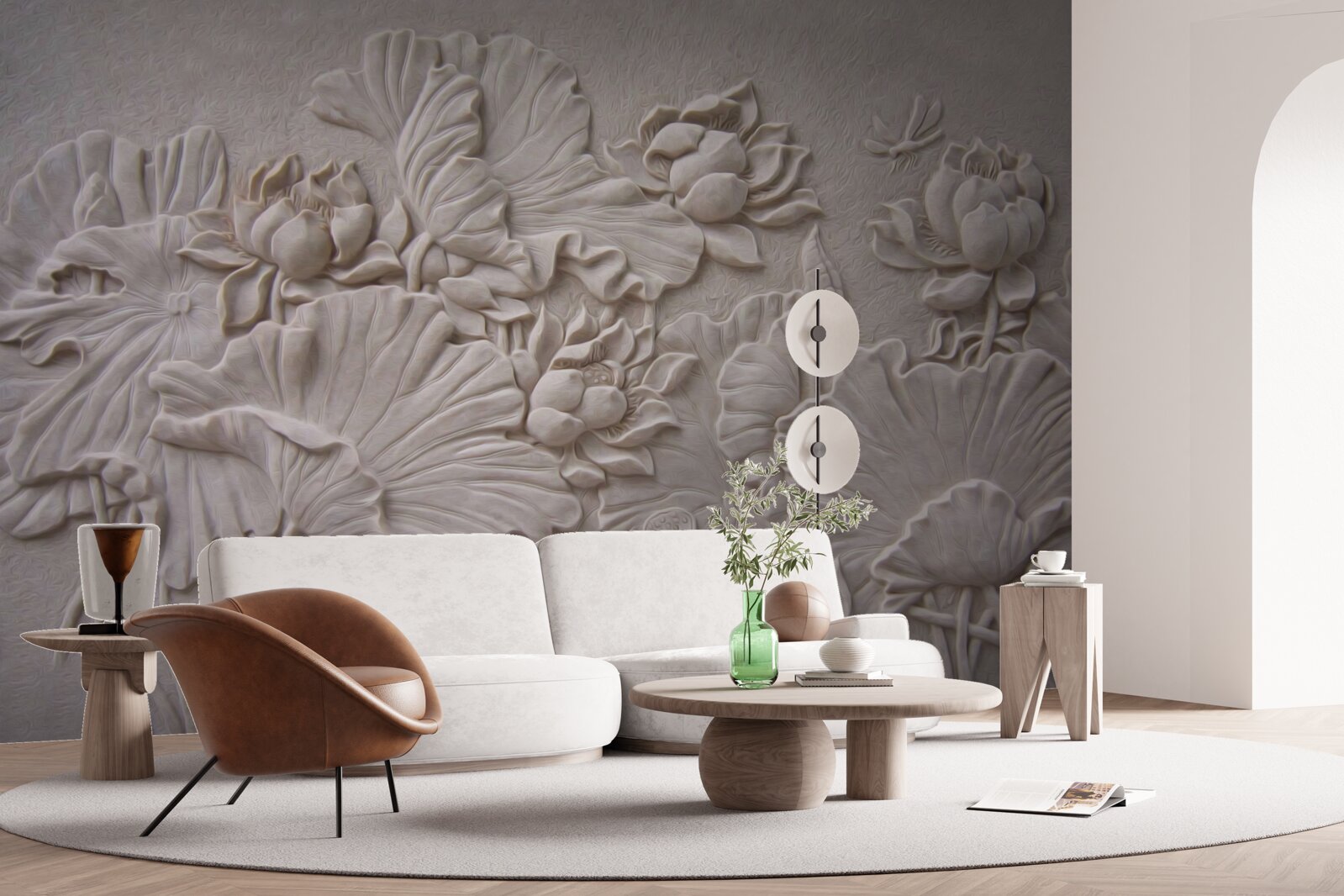 Fototapeta płaskorzeźba z gliny ozdobiona wizerunkami kwiatów i roślin