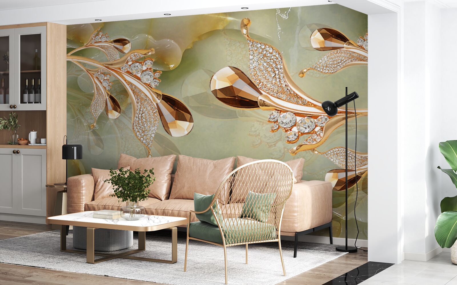 Fototapeta zdobione złote gałązki