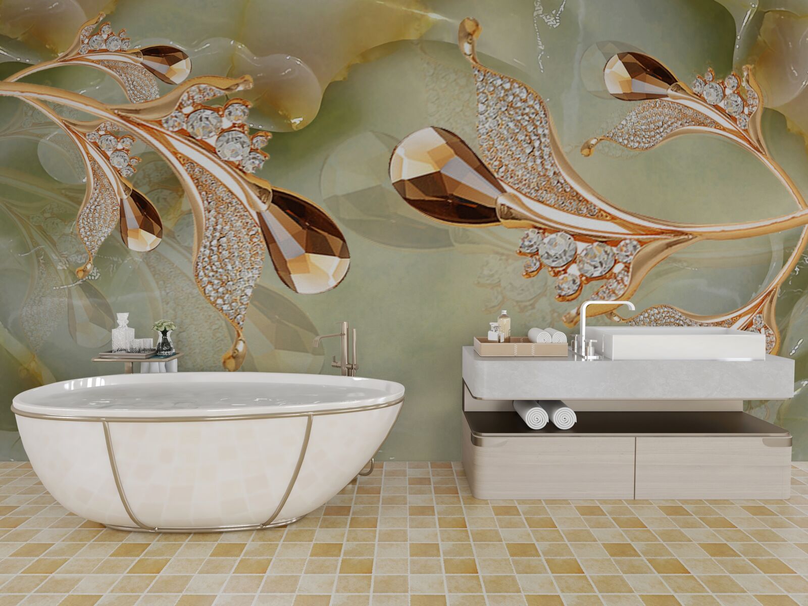 Fototapeta zdobione złote gałązki