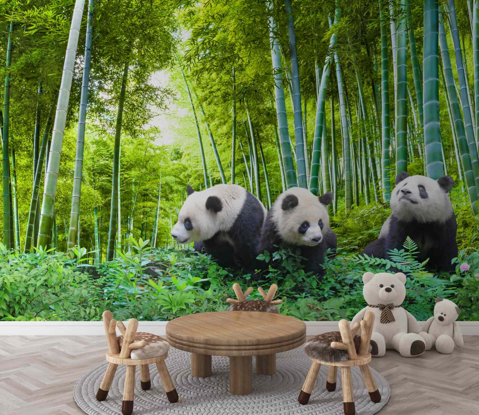 Fototapeta las bambusowy pełen pand