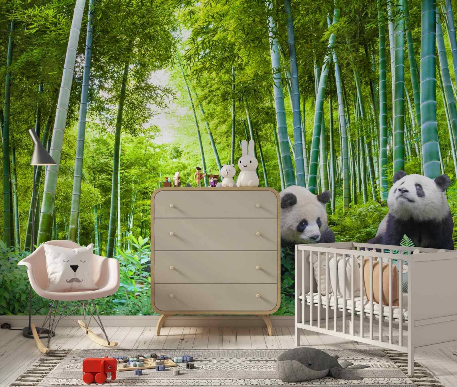 Fototapeta las bambusowy pełen pand