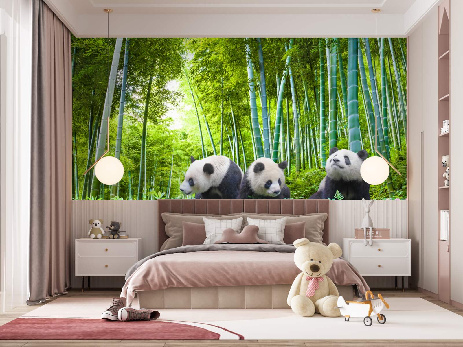 Fototapeta las bambusowy pełen pand