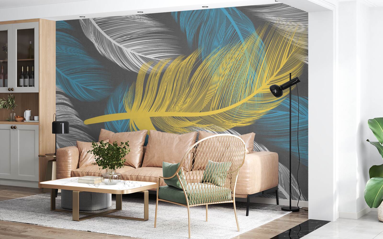 Fototapeta wśród bieli i światła wyróżnia się złote pióro