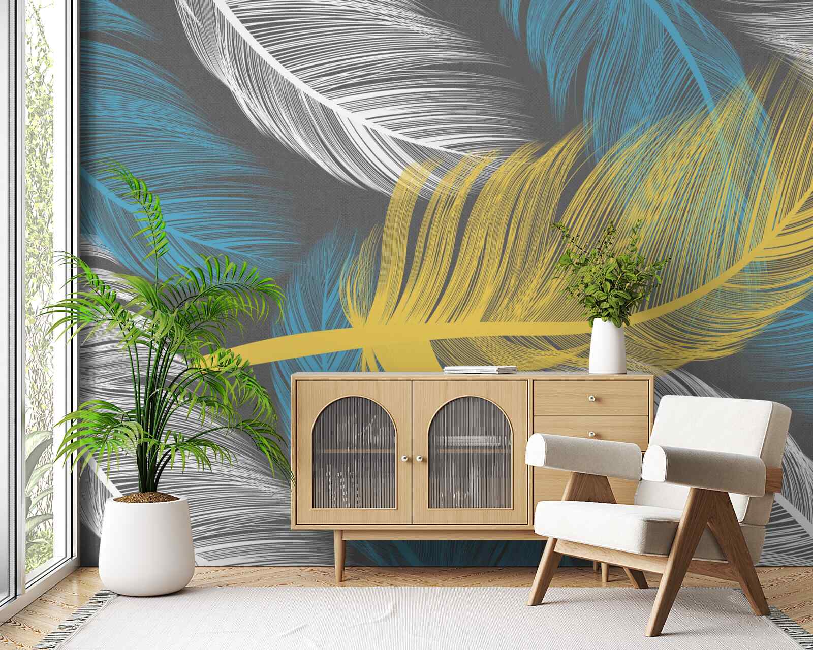 Fototapeta wśród bieli i światła wyróżnia się złote pióro