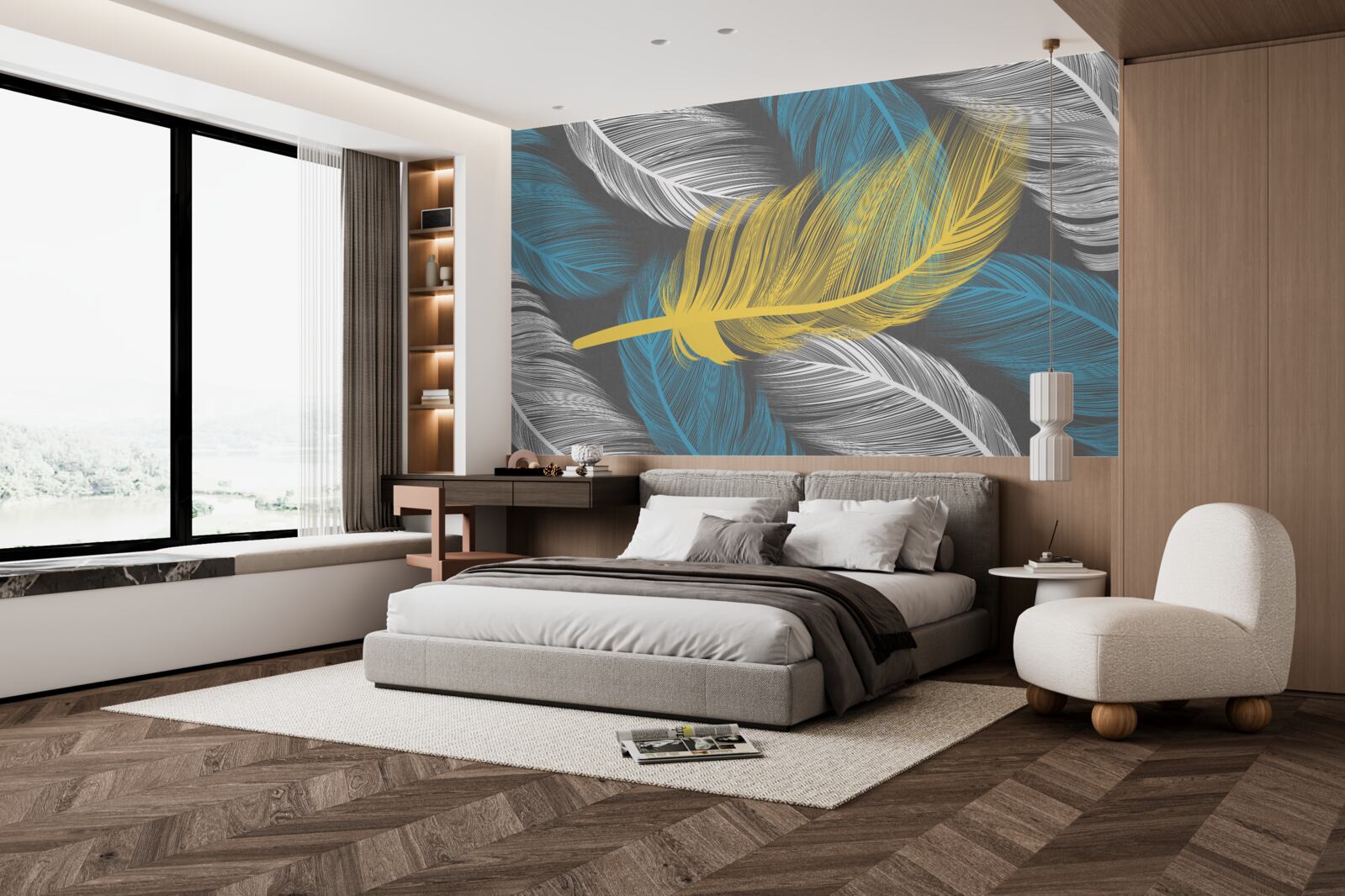 Fototapeta wśród bieli i światła wyróżnia się złote pióro