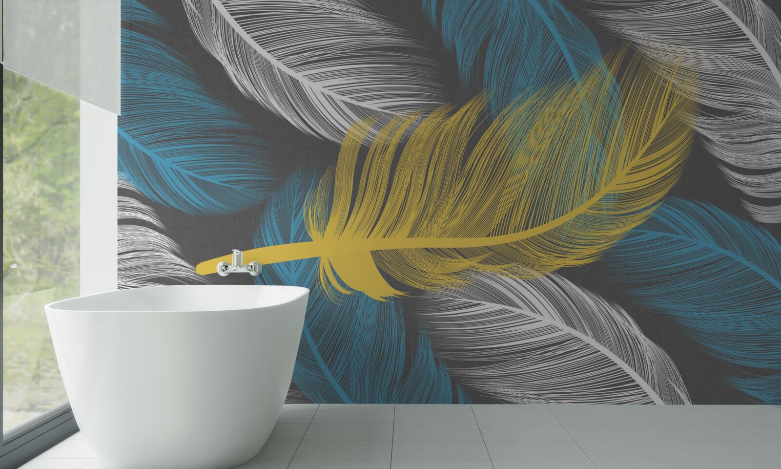 Fototapeta wśród bieli i światła wyróżnia się złote pióro