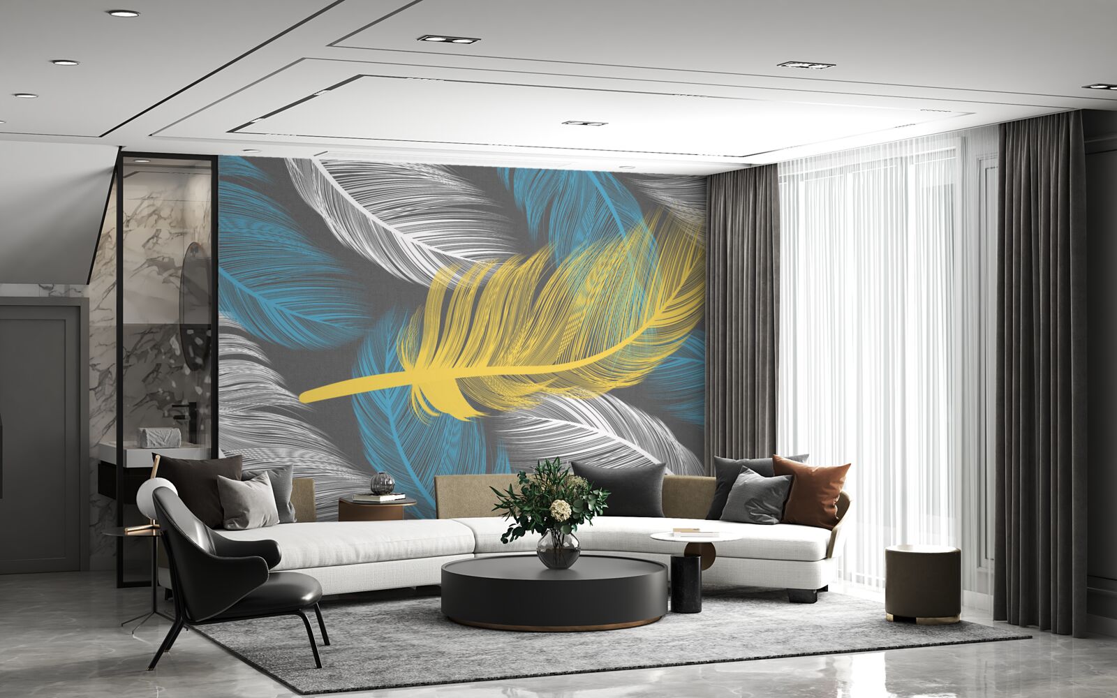 Fototapeta wśród bieli i światła wyróżnia się złote pióro