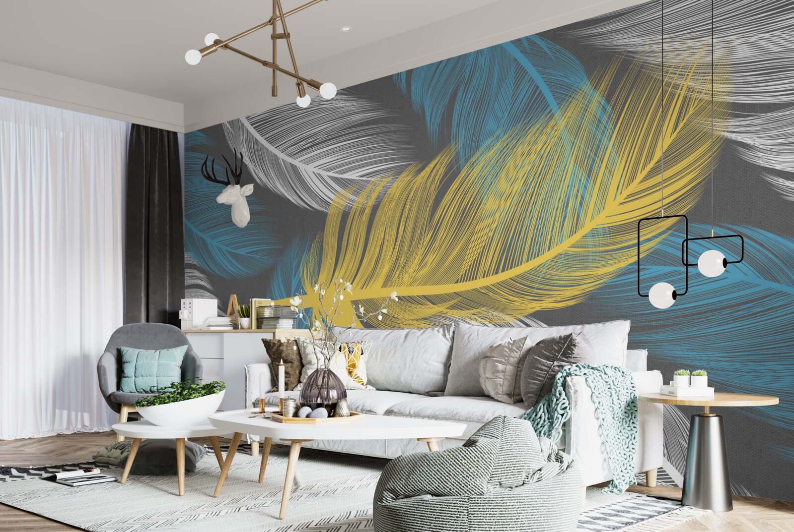 Fototapeta wśród bieli i światła wyróżnia się złote pióro