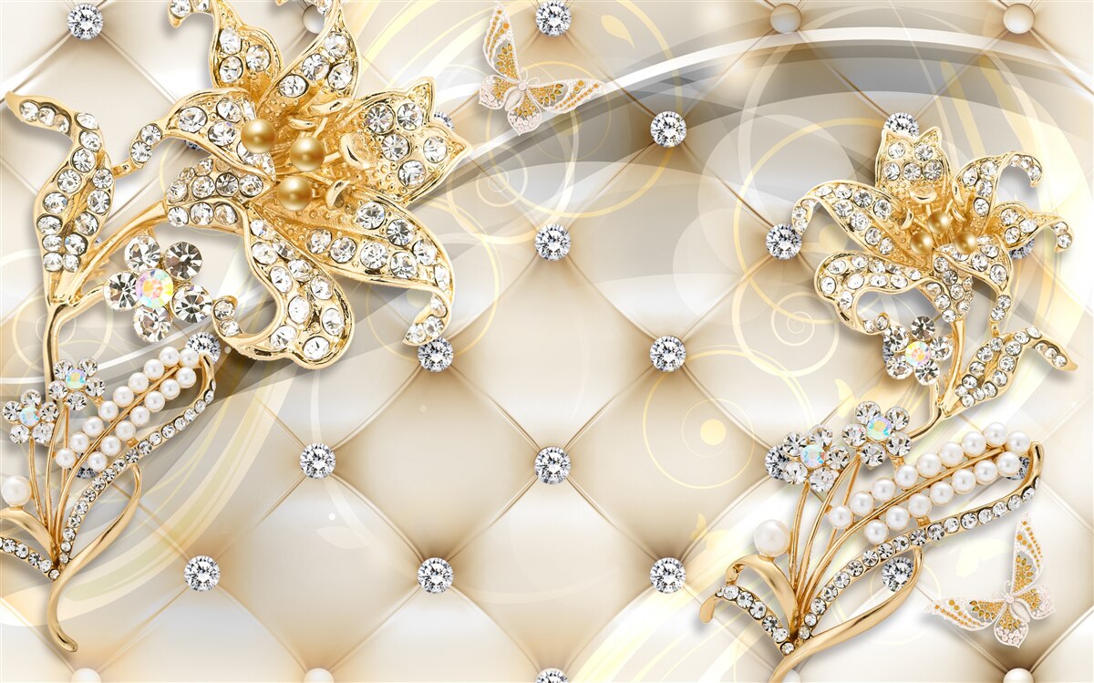 Fototapeta ozdoby z pereł i złotych kwiatów