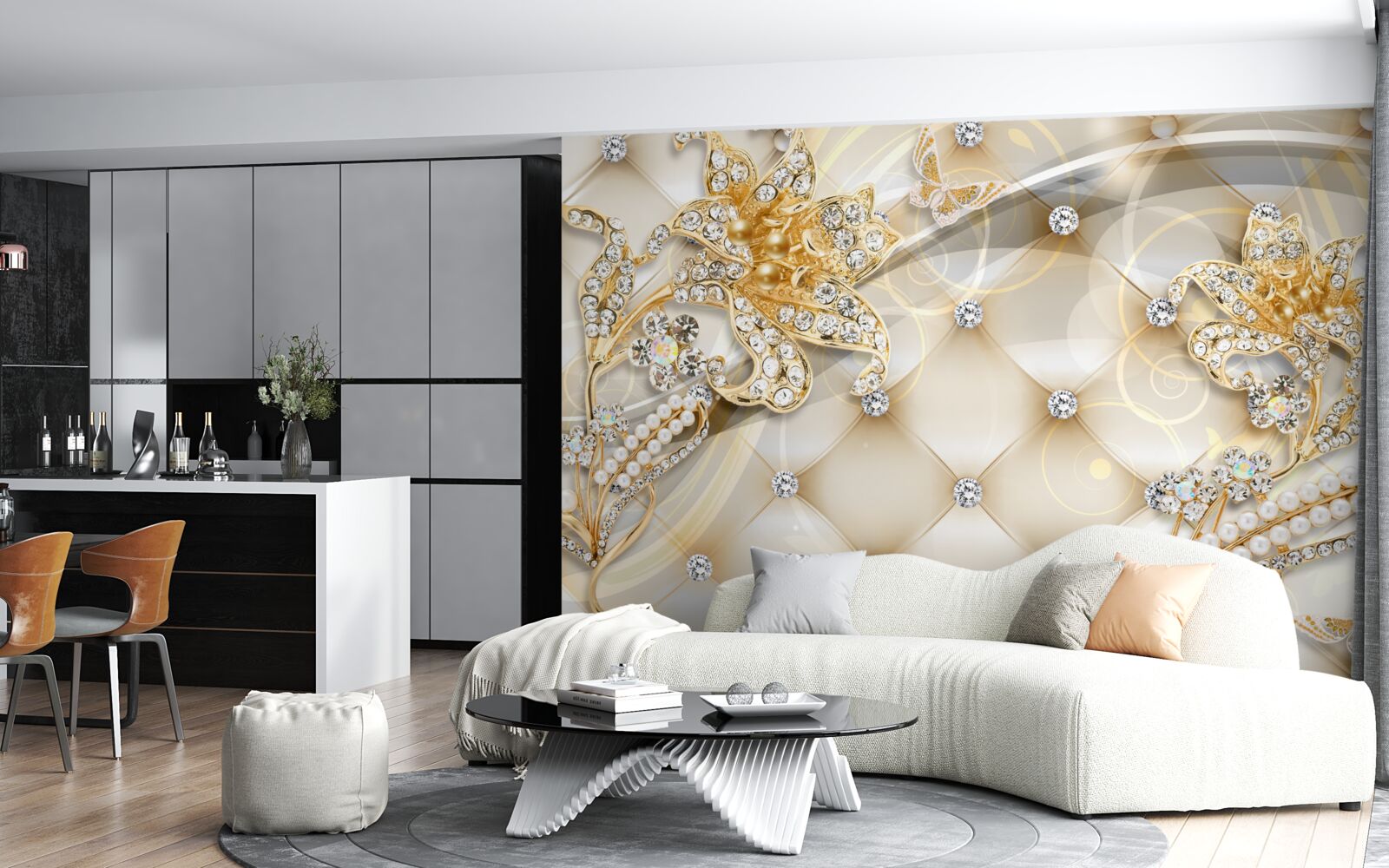 Fototapeta ozdoby z pereł i złotych kwiatów