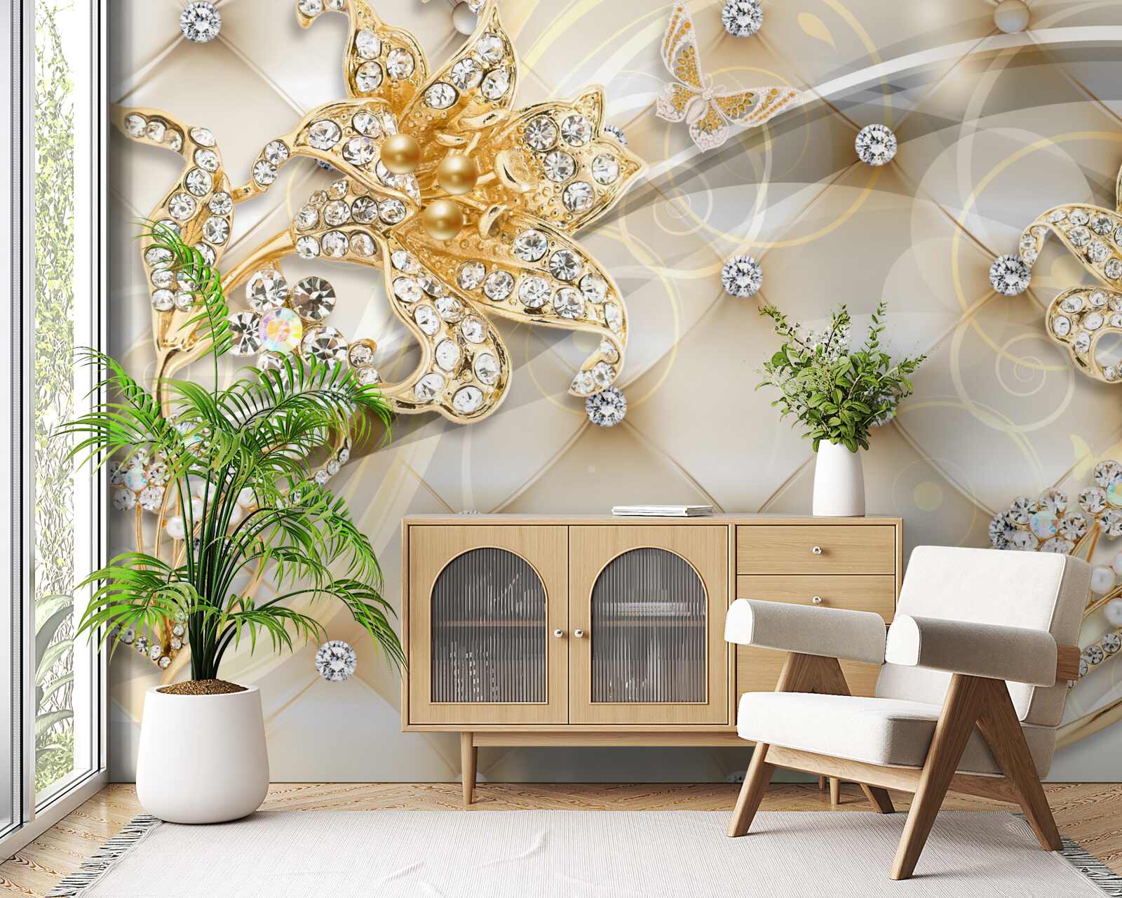 Fototapeta ozdoby z pereł i złotych kwiatów