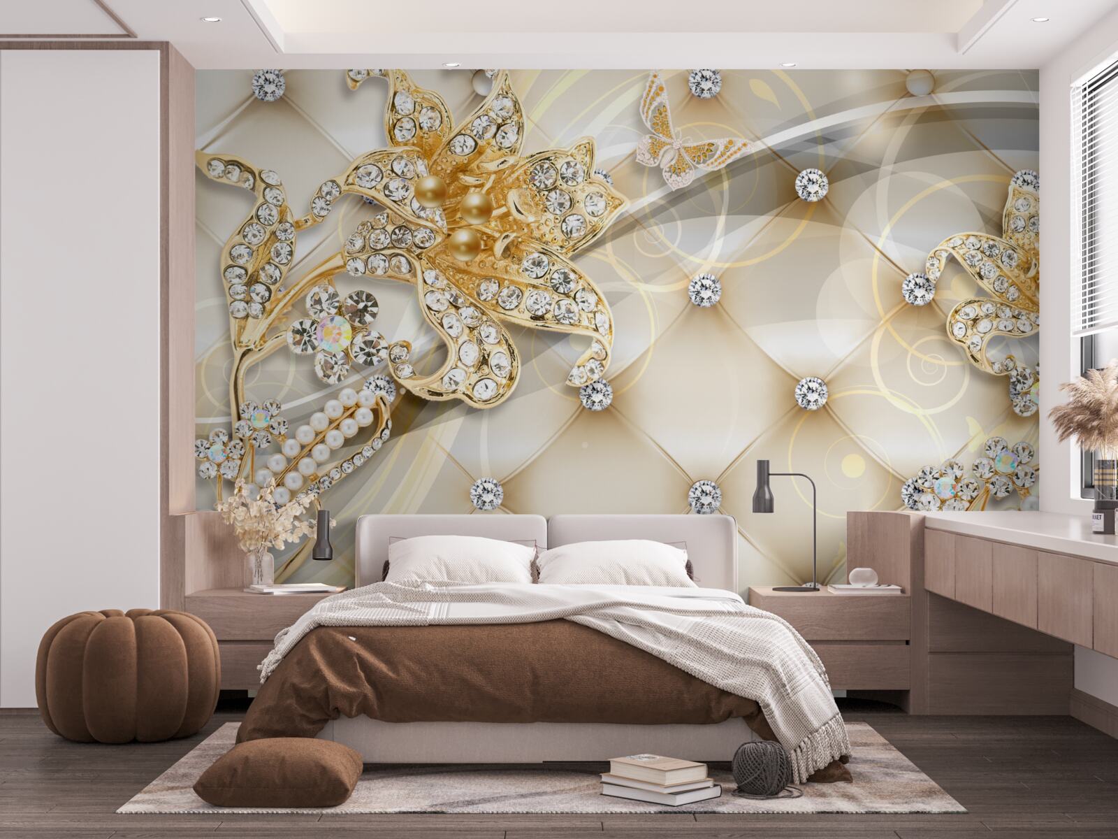 Fototapeta ozdoby z pereł i złotych kwiatów