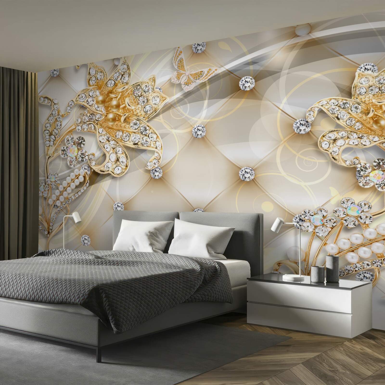 Fototapeta ozdoby z pereł i złotych kwiatów