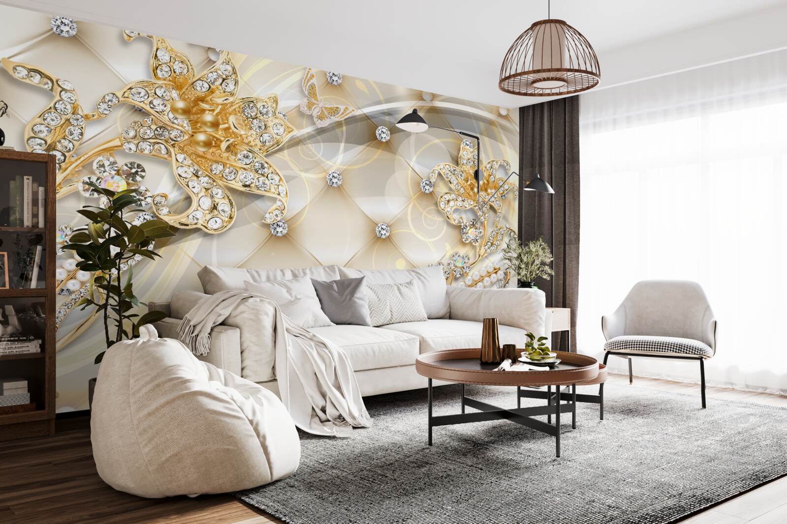 Fototapeta ozdoby z pereł i złotych kwiatów