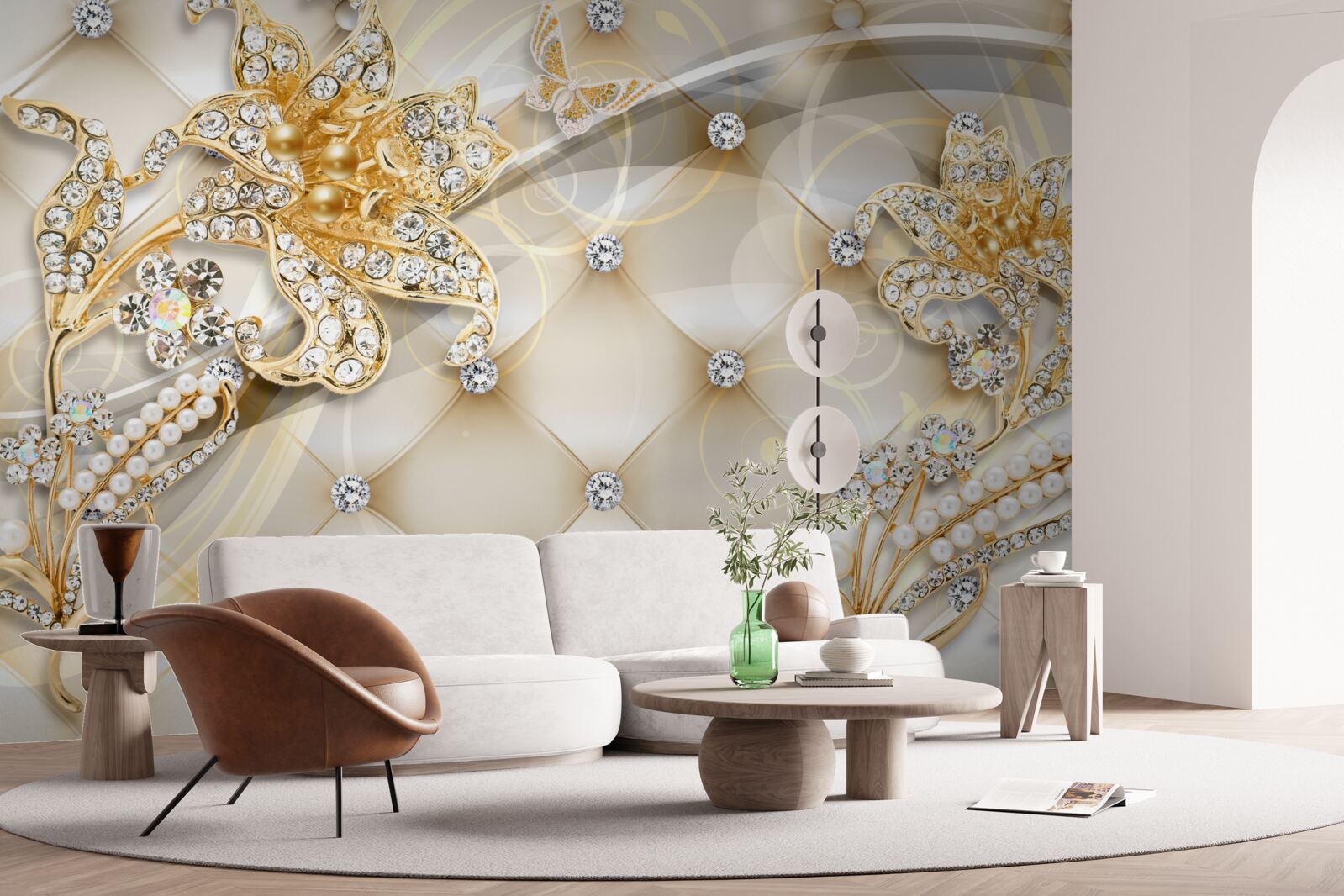 Fototapeta ozdoby z pereł i złotych kwiatów