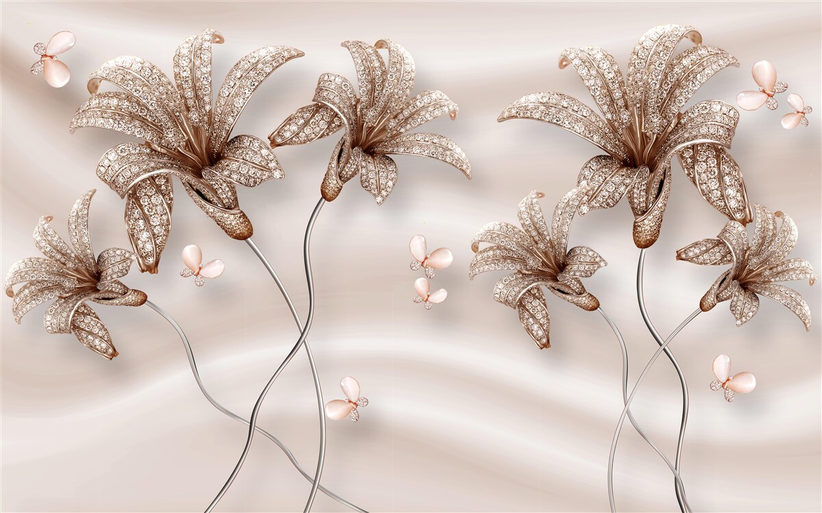 Fototapeta eleganckie kwiaty lilii na jedwabnym płótnie