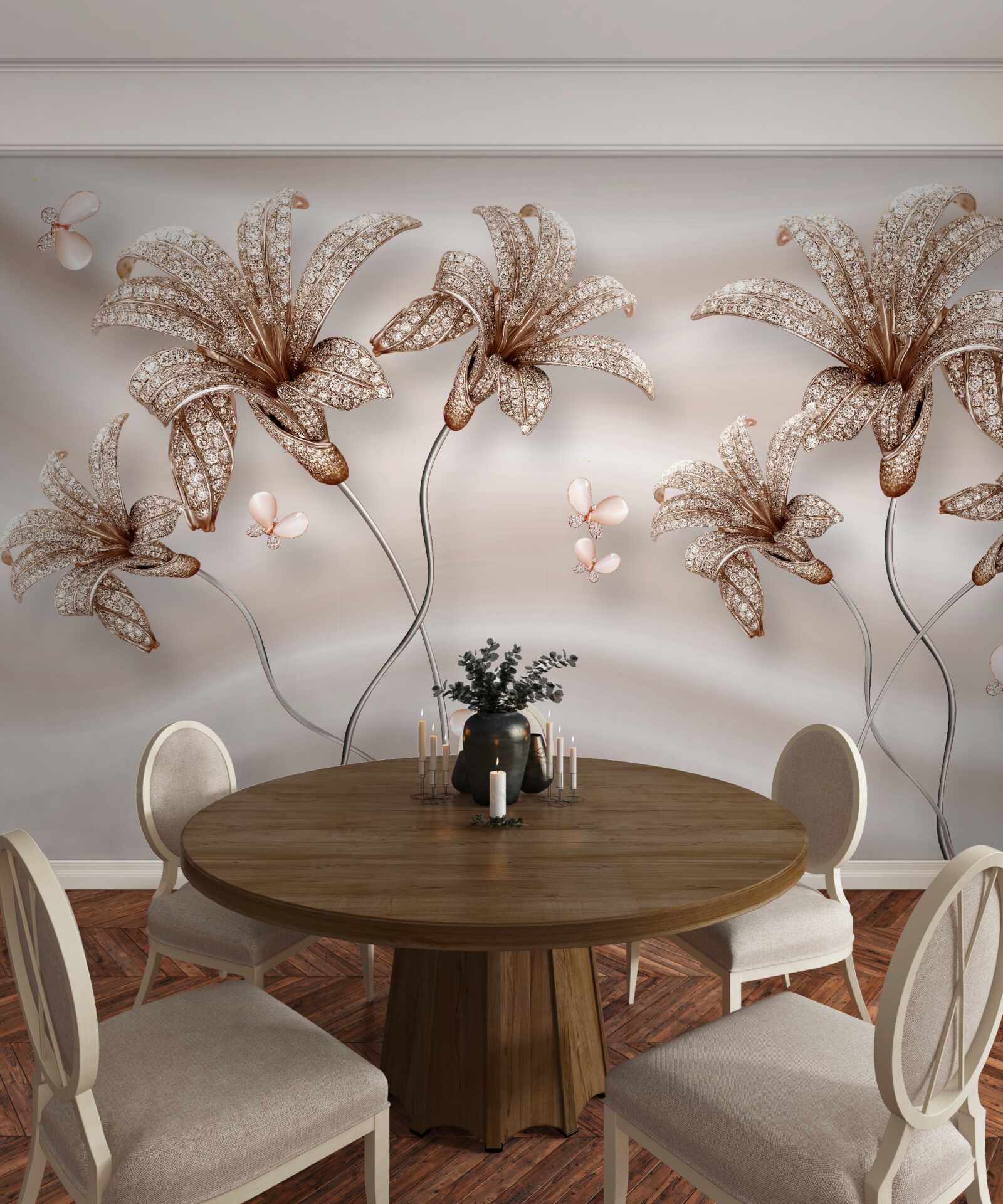 Fototapeta eleganckie kwiaty lilii na jedwabnym płótnie