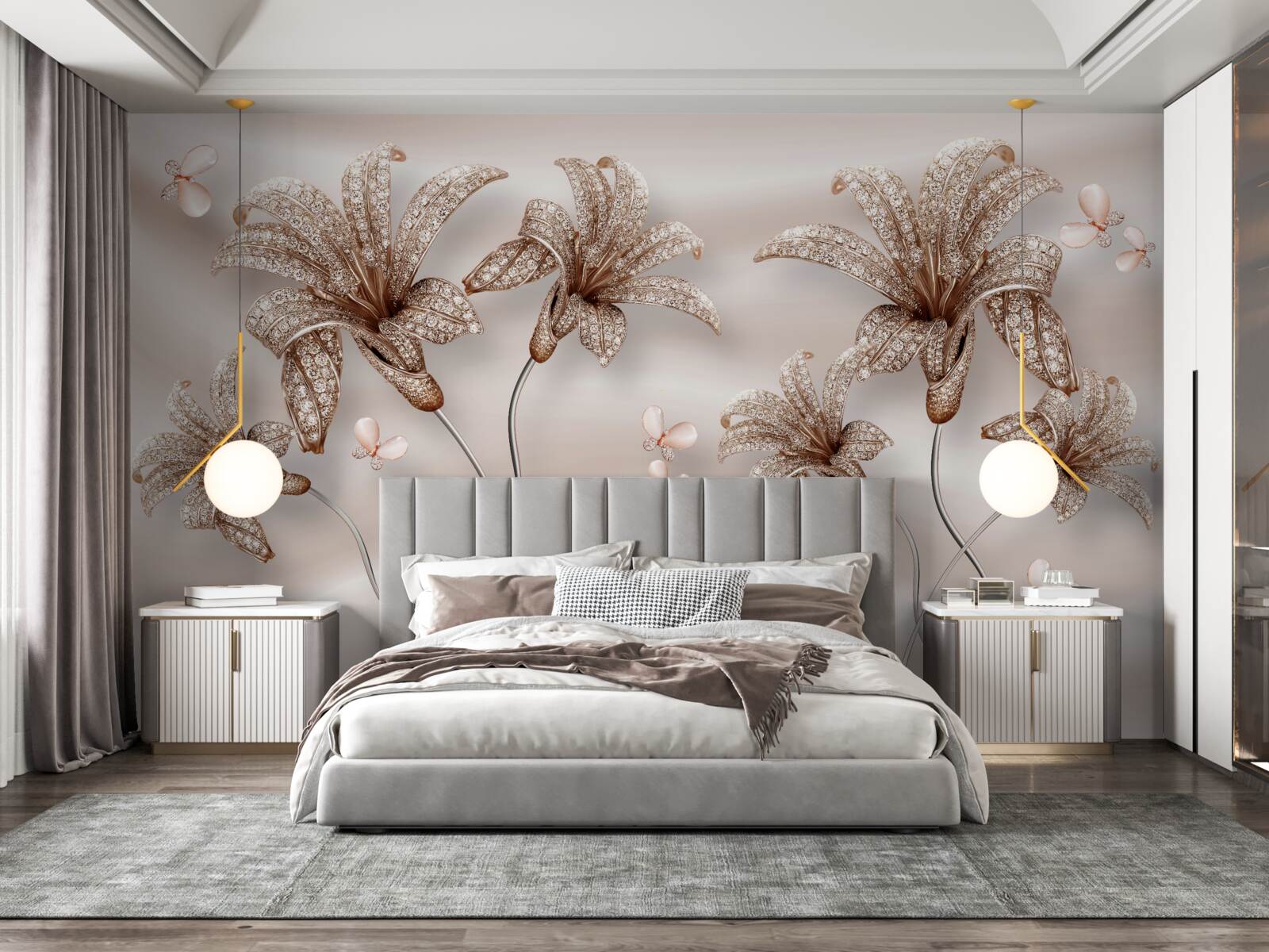 Fototapeta eleganckie kwiaty lilii na jedwabnym płótnie