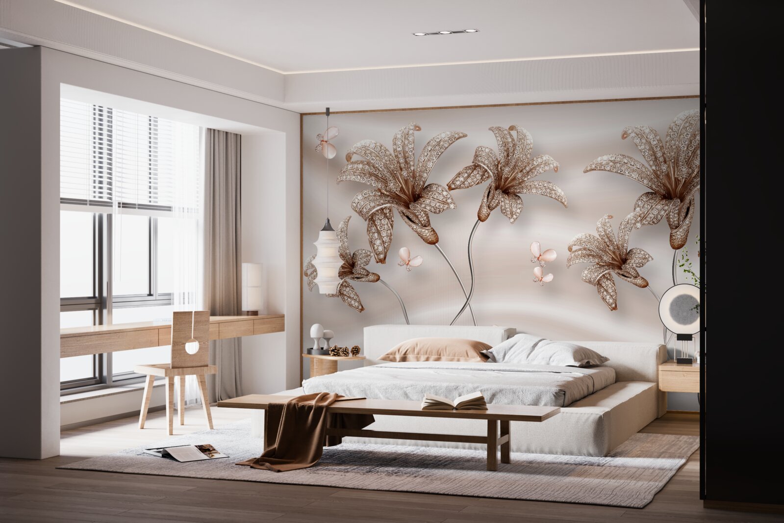 Fototapeta eleganckie kwiaty lilii na jedwabnym płótnie