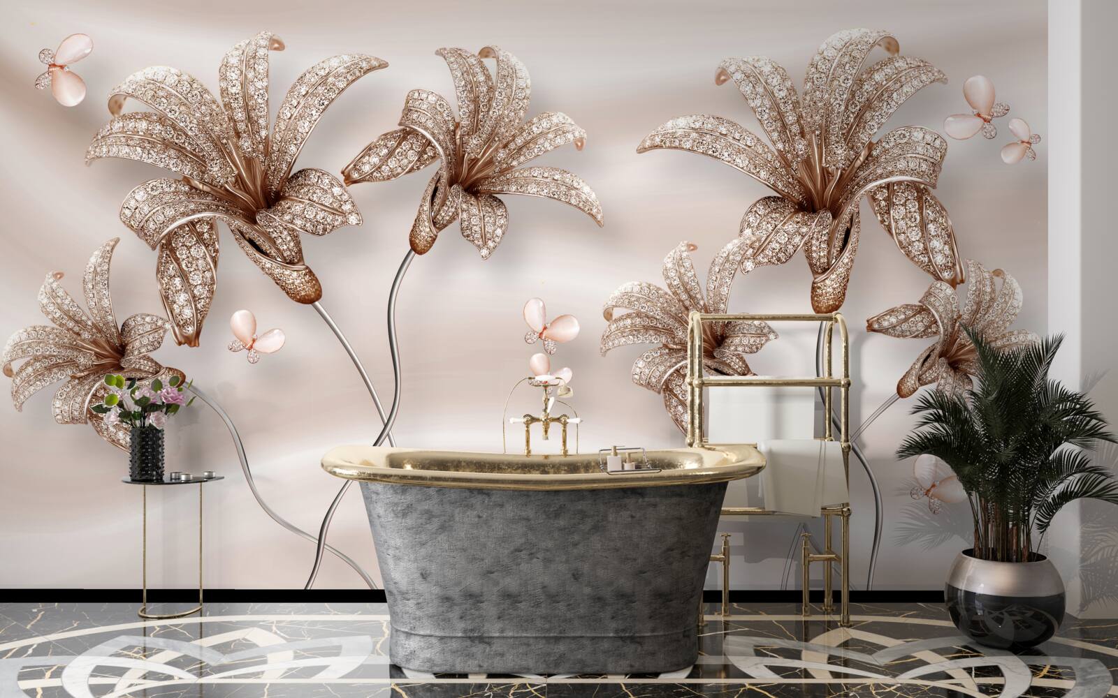 Fototapeta eleganckie kwiaty lilii na jedwabnym płótnie