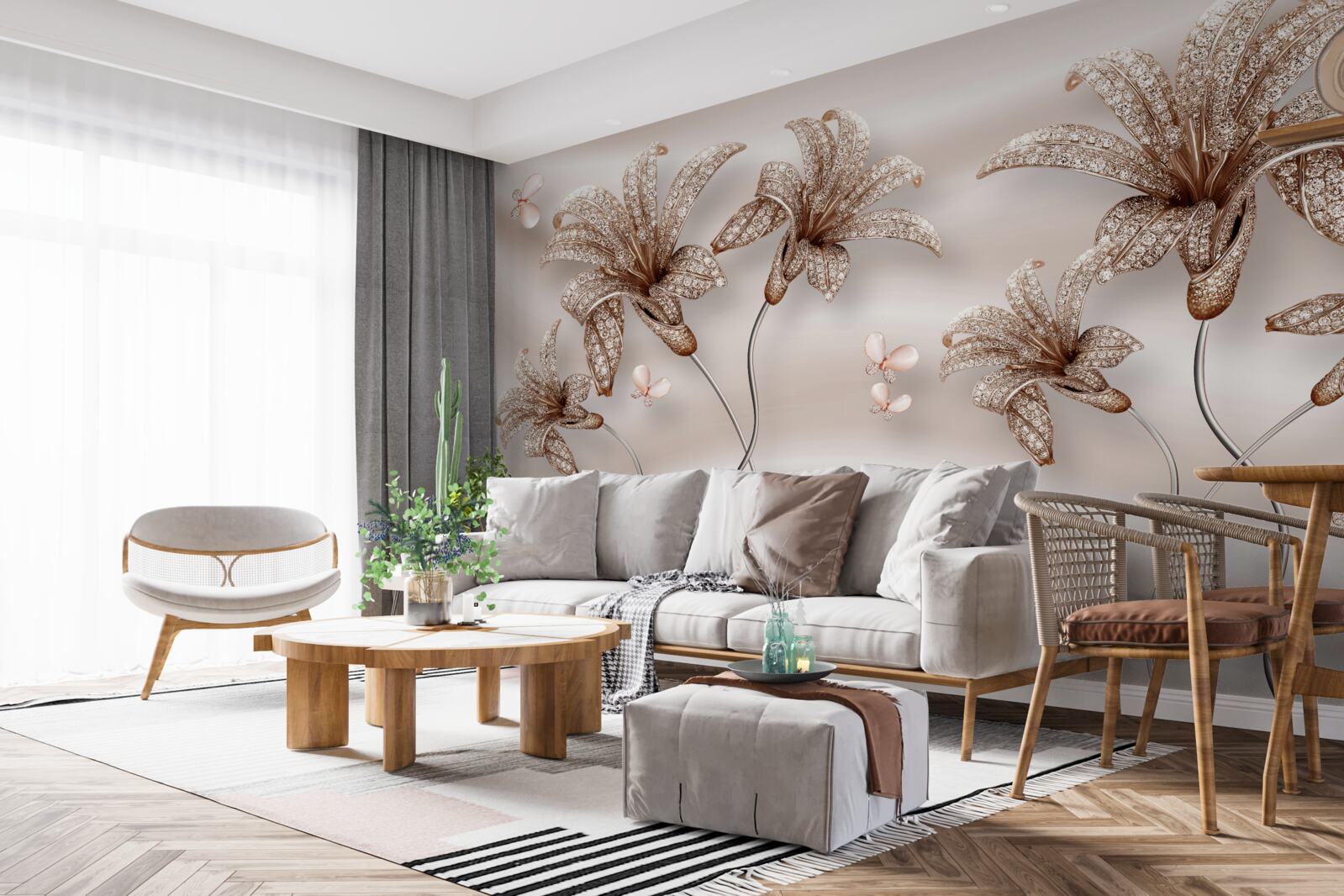 Fototapeta eleganckie kwiaty lilii na jedwabnym płótnie