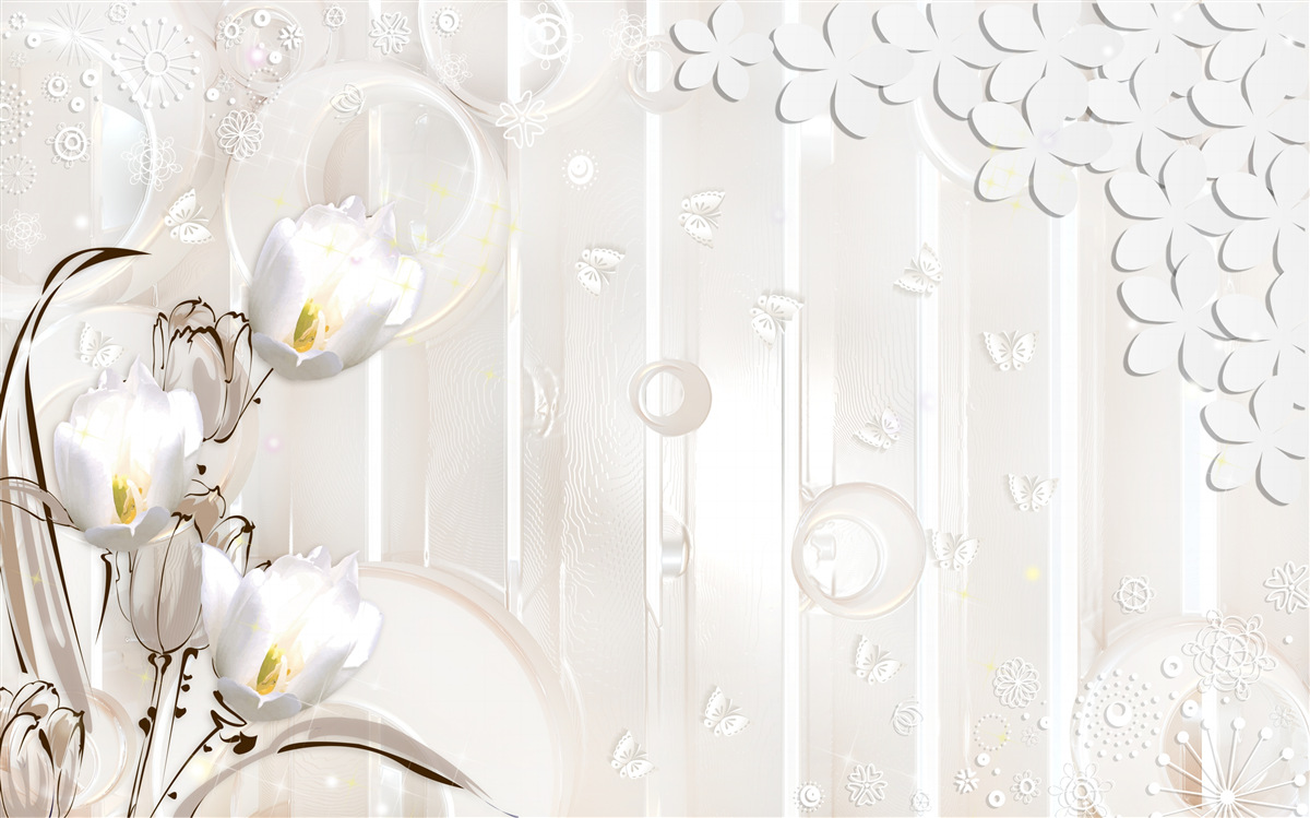 Fototapeta wspaniałe śnieżnobiałe tulipany i kropelki wilgoci