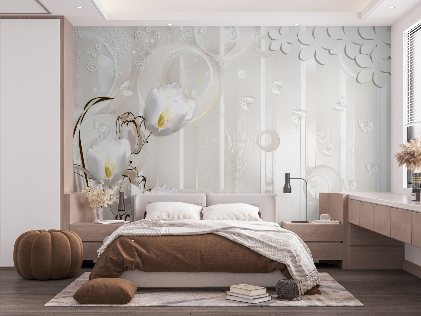 Fototapeta wspaniałe śnieżnobiałe tulipany i kropelki wilgoci