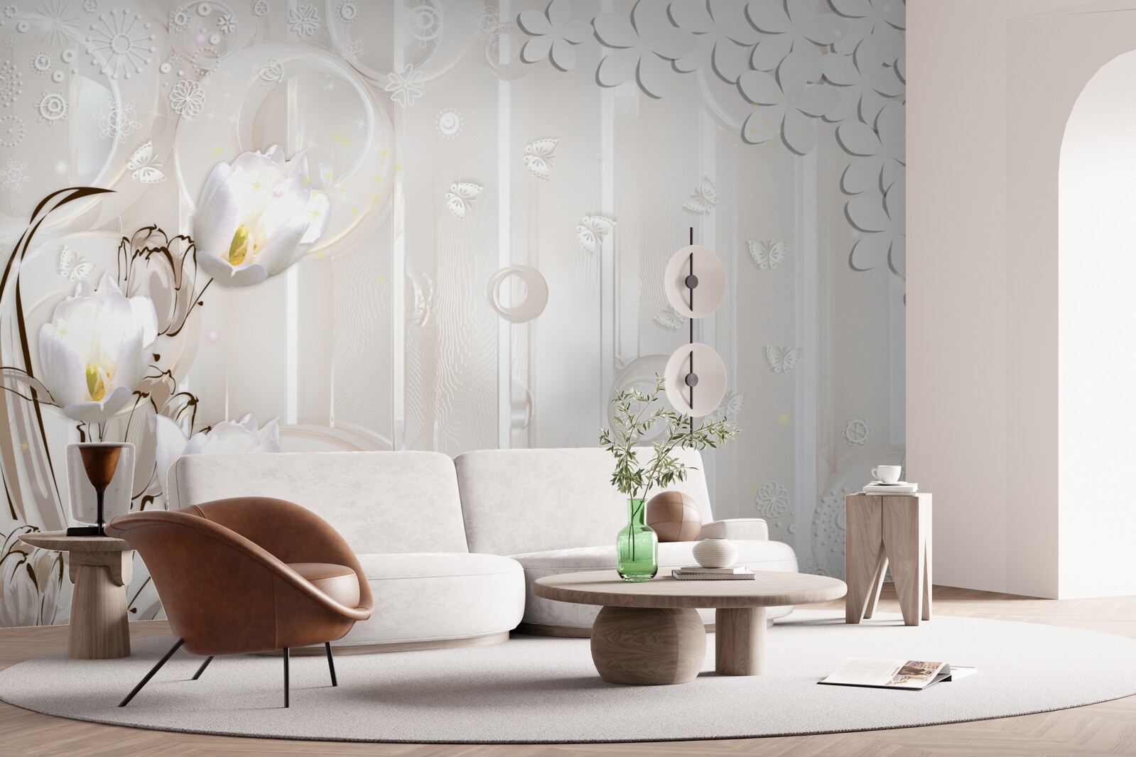 Fototapeta wspaniałe śnieżnobiałe tulipany i kropelki wilgoci