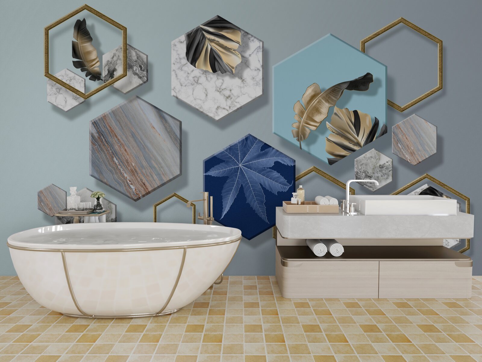 Fototapeta sześciokąty o różnej zawartości