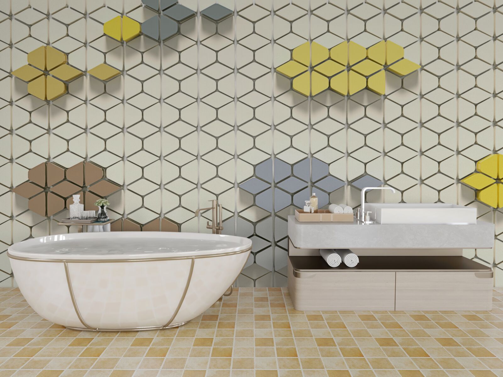 Fototapeta jasna kratka z wielokolorowymi elementami