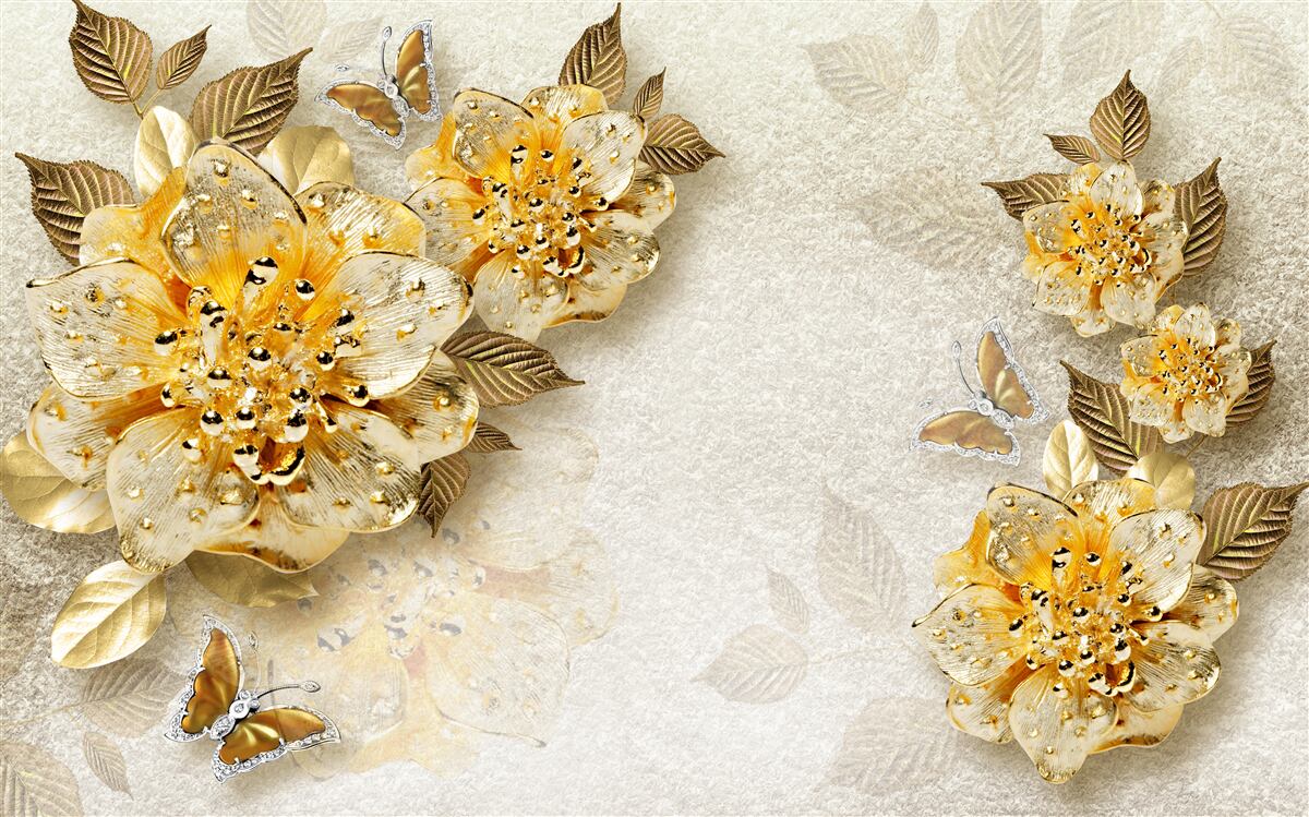 Fototapeta złote kwiaty w 3d