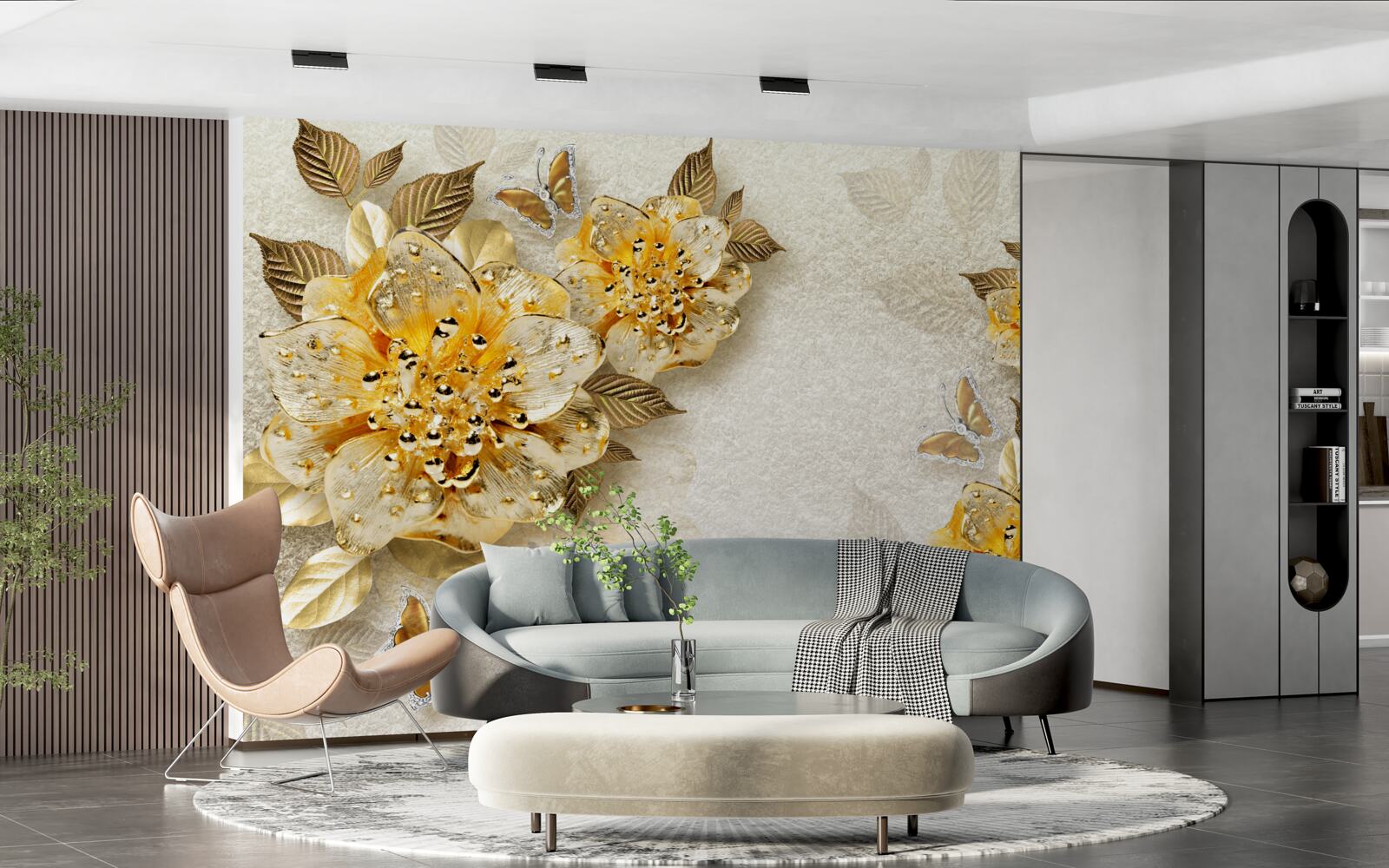 Fototapeta złote kwiaty w 3d