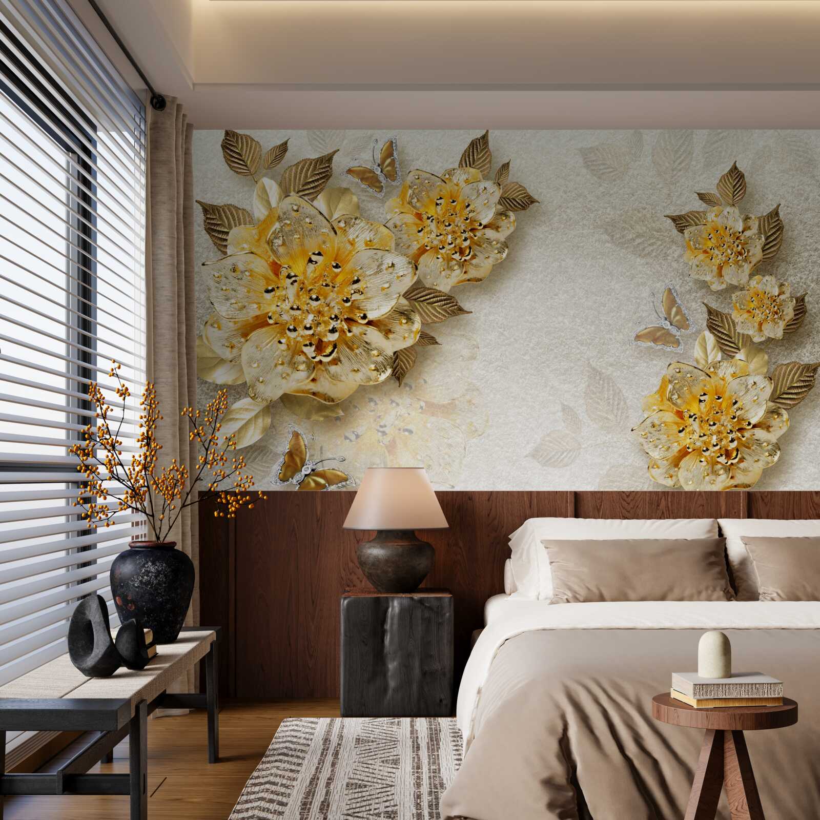 Fototapeta złote kwiaty w 3d