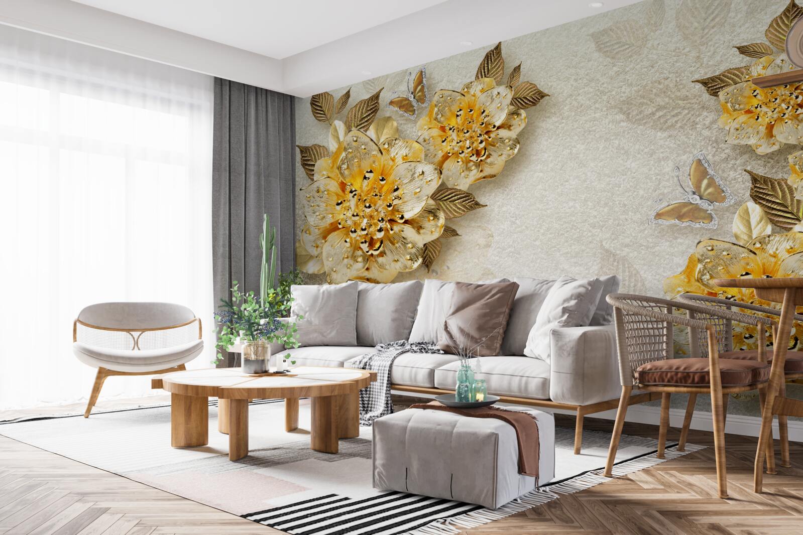 Fototapeta złote kwiaty w 3d