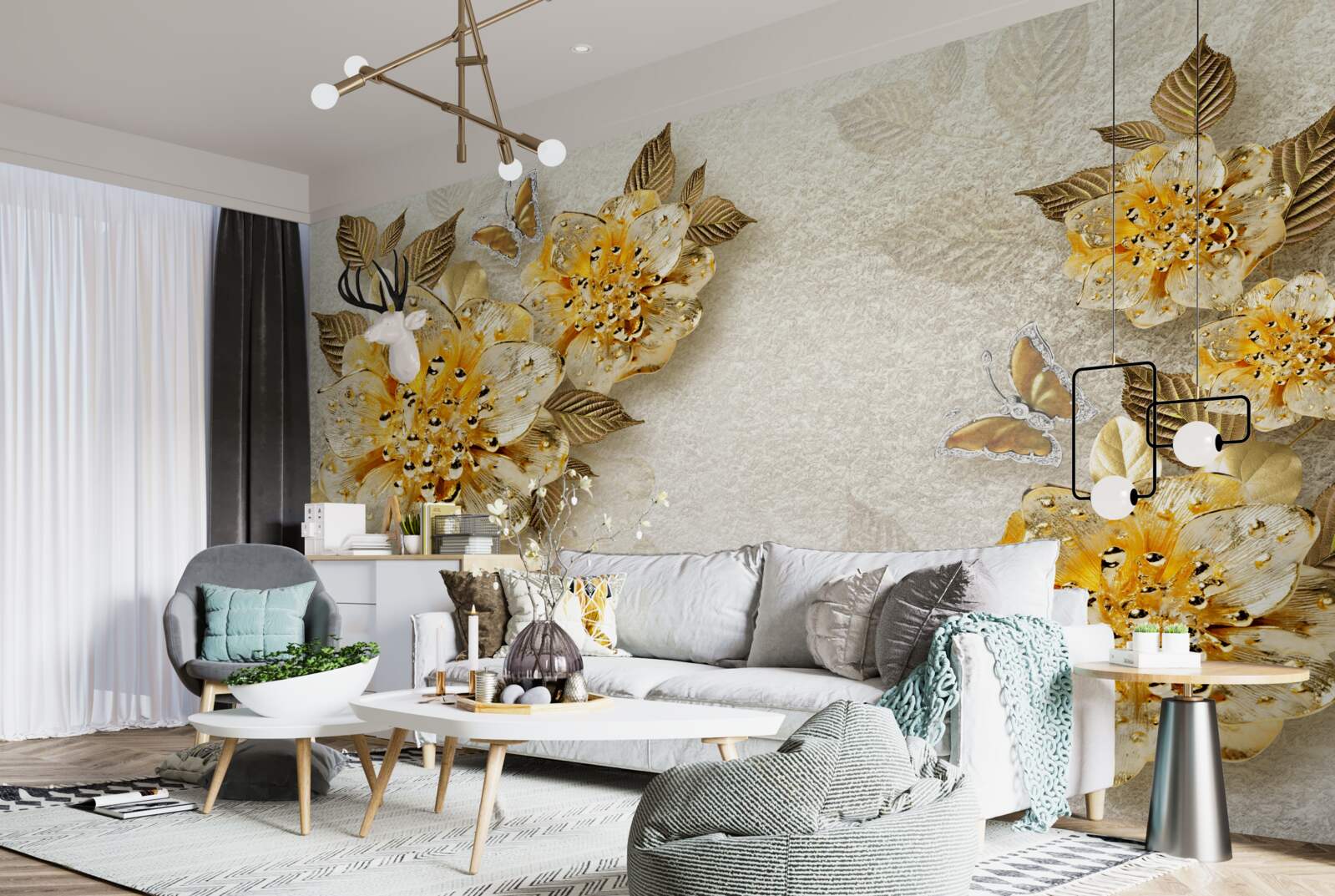 Fototapeta złote kwiaty w 3d