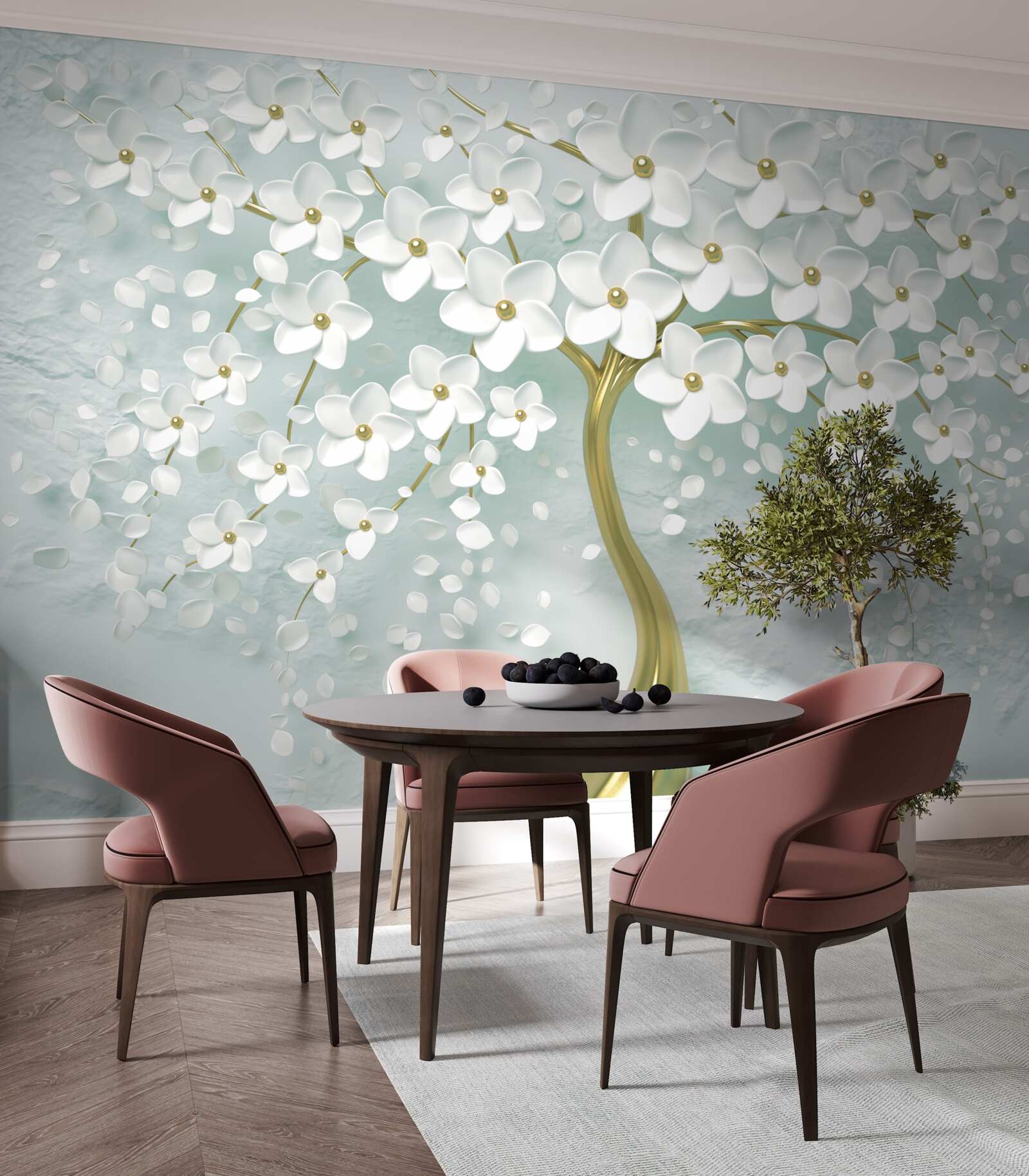 Fototapeta kwiat z białymi strojami na gałęzi drzewa